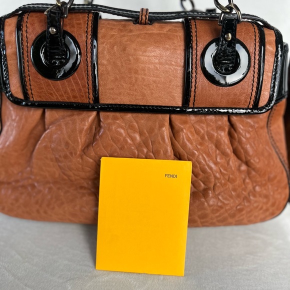 Fendi B Authentic Buckle Bag, Brown with Black Patent Leather - Picture 13 of 15